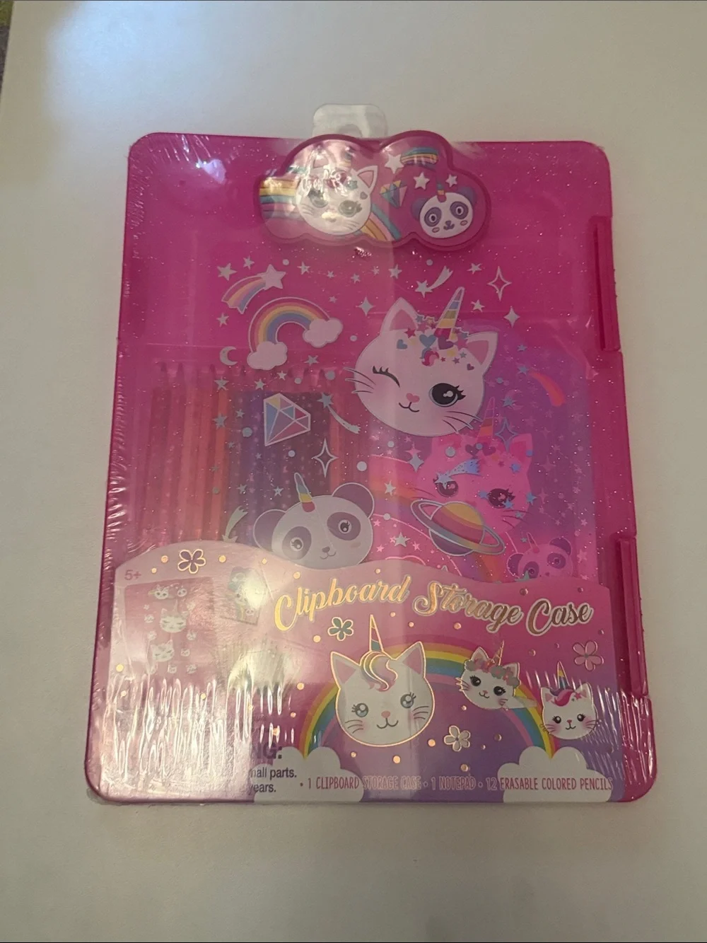 Pink Unicorn Cat Clipboard and Storage Case - Kids Journal Set